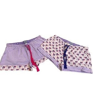 Jane & Bleecker Lovebird Gingham Bird Cotton Pajama Shorts Cottagecore Sz S